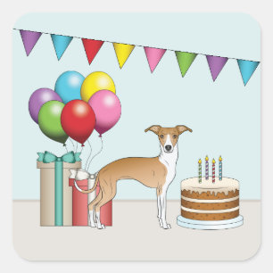 Fawn And White Italian Greyhound Colourful Birthda Square Sticker