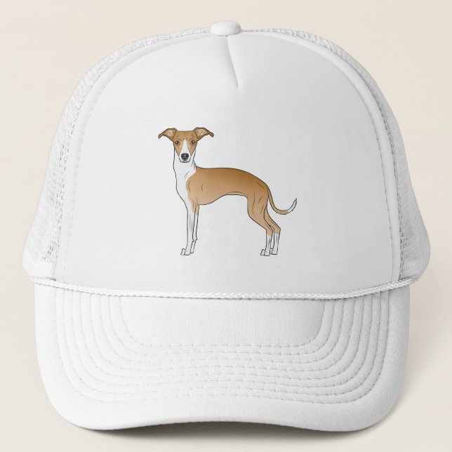 Fawn And White Italian Greyhound Cute Cartoon Dog Trucker Hat (Front)