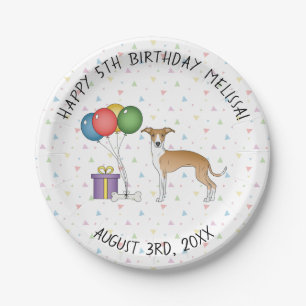 Fawn And White Italian Greyhound Cute Dog Birthday Paper Plate