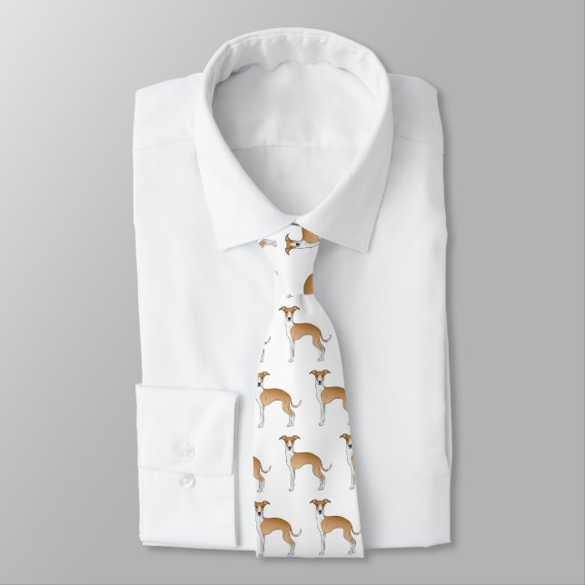 Fawn And White Italian Greyhound Cute Dog Pattern Tie (Tied)