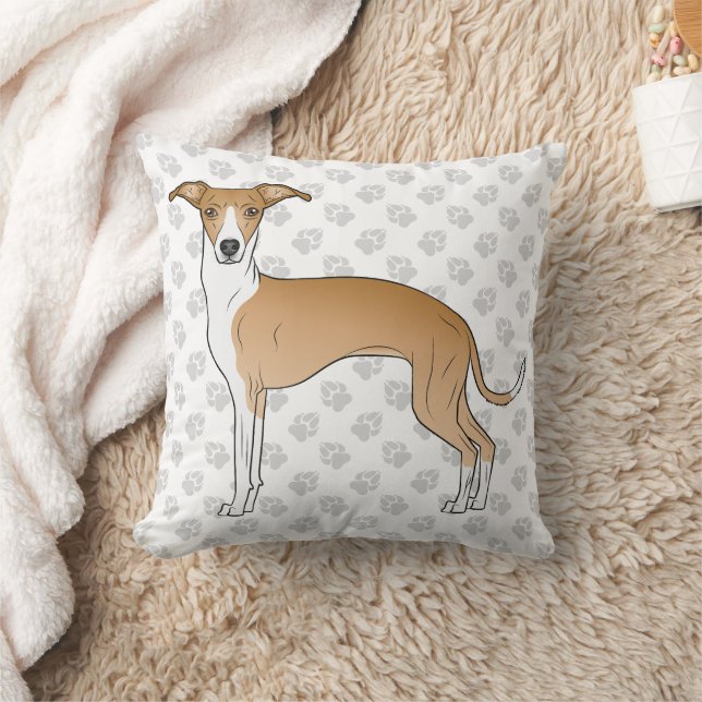 Fawn And White Italian Greyhound Dog With Paws Cushion (Blanket)