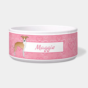 Fawn And White Italian Greyhound On Pink Hearts