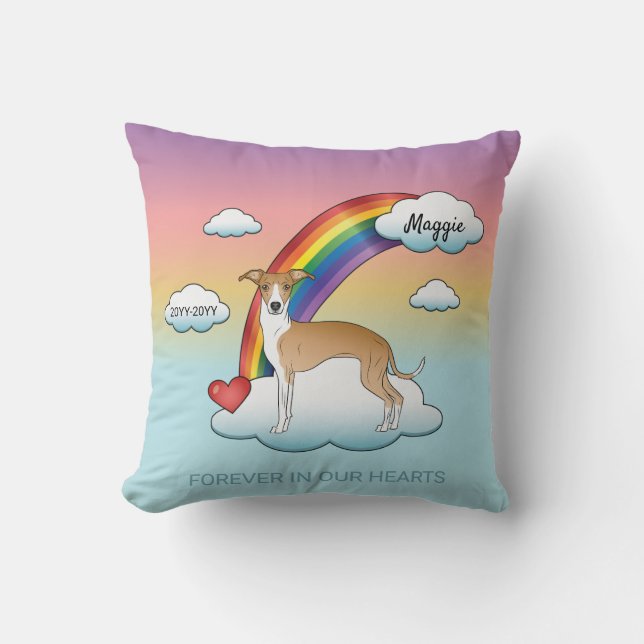 Fawn And White Italian Greyhound Rainbow Memorial Cushion (Front)