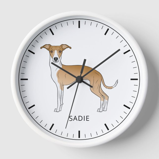 Fawn And White Italian Greyhound With Custom Text Clock (Front)