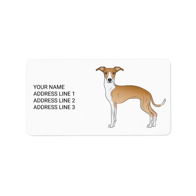 Fawn And White Italian Greyhound With Custom Text Label (Front)
