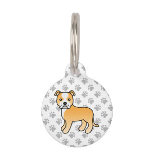 Fawn And White Staffie Cartoon Dog & Pet's Info Pet Tag