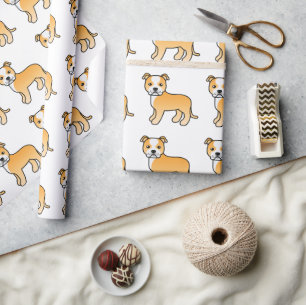 Fawn And White Staffie Cute Cartoon Dog Pattern Wrapping Paper
