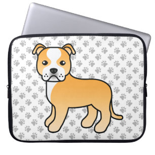 Fawn And White Staffie Cute Cartoon Dog & Paws Laptop Sleeve
