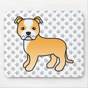 Fawn And White Staffie Cute Cartoon Dog & Paws Mouse Pad