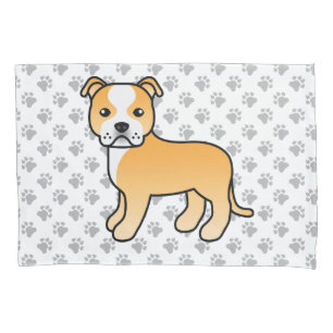 Fawn And White Staffie Cute Cartoon Dog & Paws Pillowcase