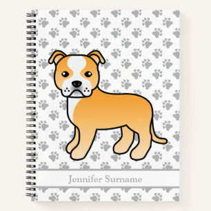 Fawn And White Staffie Cute Cartoon Dog & Text Notebook