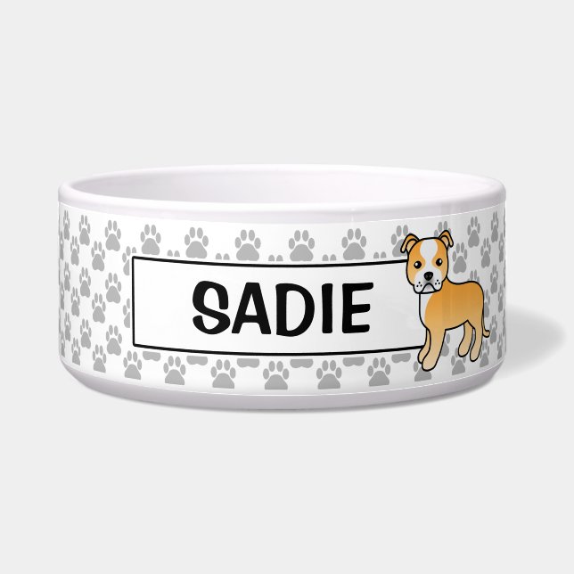 Fawn And White Staffie With Custom Name (Front)