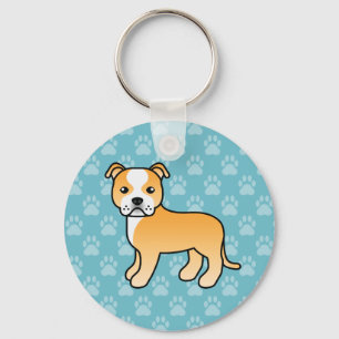 Fawn And White Staffordshire Bull Terrier Dog Key Ring