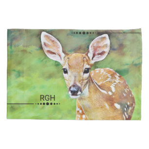 Fawn Baby Deer Artwork Monogram Pillowcase