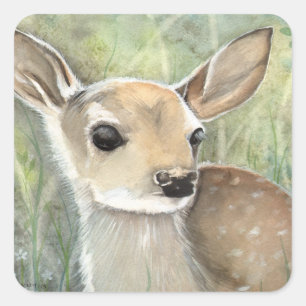 Fawn Baby Deer Wildlife Artwork Square Sticker