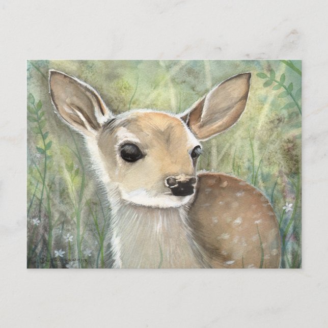 Fawn Baby Deer Wildlife Watercolor Painting Postcard (Front)
