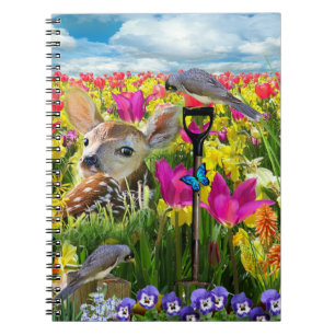 Fawn Birds Field of Flowers Notebook