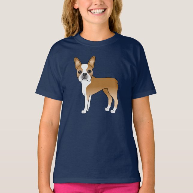 Fawn Boston Terrier Adorable Cartoon Dog Design T-Shirt (Front)