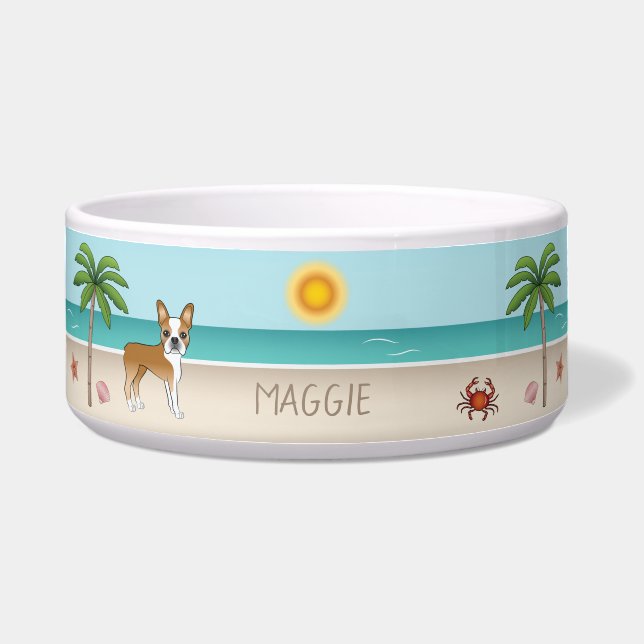Fawn Boston Terrier At A Tropical Summer Beach (Front)