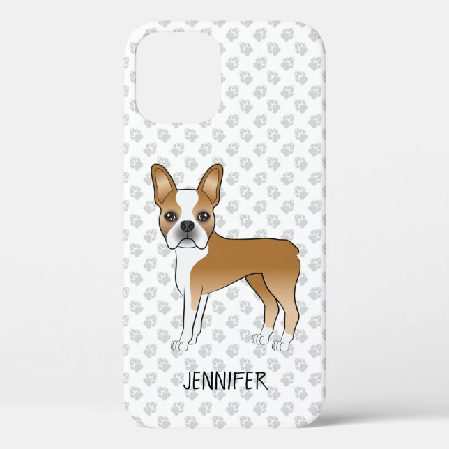 Fawn Boston Terrier Cartoon Dog & Custom Name Case-Mate iPhone Case (Back)