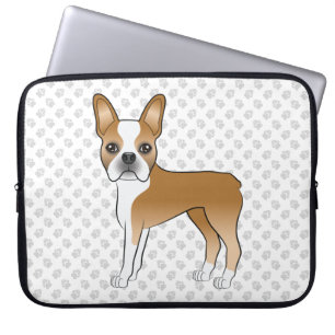 Fawn Boston Terrier Cartoon Dog & Grey Paws Laptop Sleeve