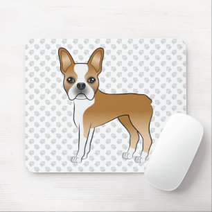Fawn Boston Terrier Cartoon Dog & Grey Paws Mouse Pad