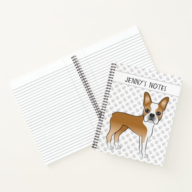 Fawn Boston Terrier Cute Cartoon Dog & Custom Text Notebook (Inside)