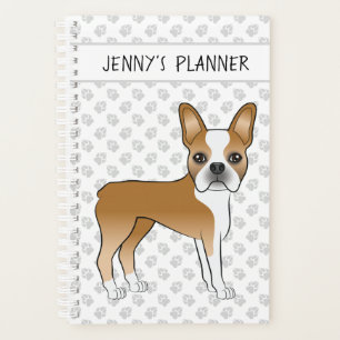 Fawn Boston Terrier Cute Cartoon Dog & Custom Text Planner