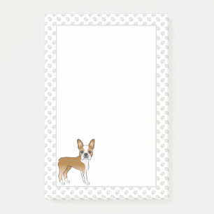 Fawn Boston Terrier Cute Cartoon Dog & Paws Post-it Notes
