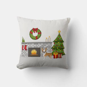 Fawn Boston Terrier In A Festive Christmas Room Cushion
