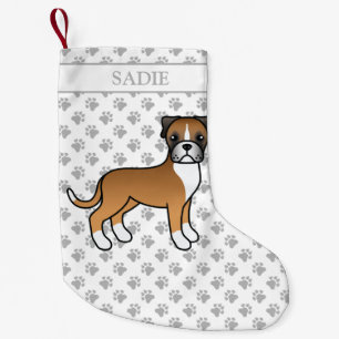 Fawn Boxer Cute Cartoon Dog & Name Small Christmas Stocking