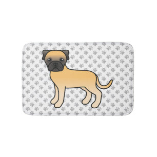 Fawn Bullmastiff Cute Cartoon Dog & Paws Bath Mat