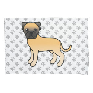 Fawn Bullmastiff Cute Cartoon Dog & Paws Pillowcase
