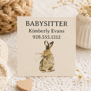 Fawn Bunny Rabbit Babysitter Square Business Card