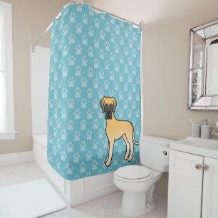 Fawn Cartoon Great Dane Dog On Blue Shower Curtain