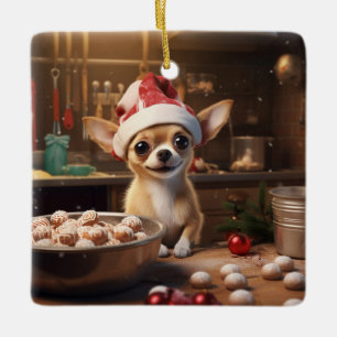 Fawn Chihuahua Christmas Cookies Festive Holiday Ceramic Ornament