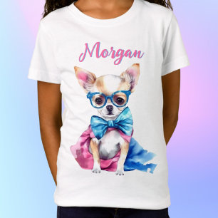 Fawn Chihuahua Puppy Wearing Glasses w/ Name T-Shirt