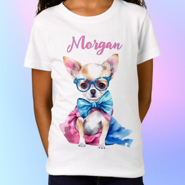 Fawn Chihuahua Puppy Wearing Glasses w/ Name T-Shirt (Creator Uploaded)