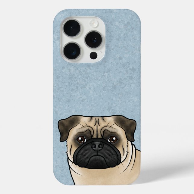 Fawn Colour Pug Breed Dog Face Close-up On Blue Case-Mate iPhone Case (Back)