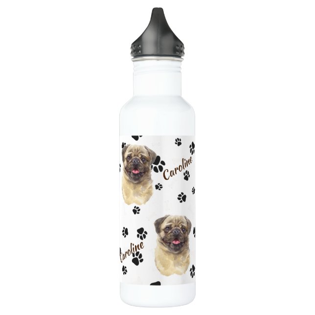 Fawn Coloured Pug Dog Pawprint 710 Ml Water Bottle (Left)