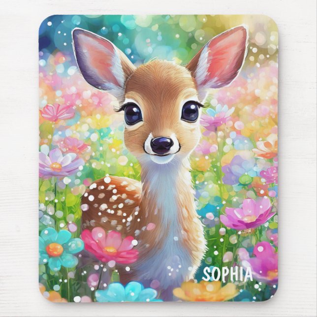 Fawn Cute Animal Personalised Girls Name Mouse Pad (Front)