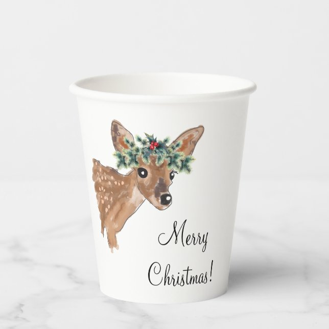 Fawn Deer Personalised Paper Christmas Cups (Front)