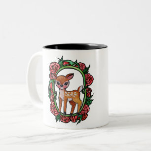 Fawn Deer Red Roses                                Two-Tone Coffee Mug
