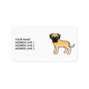 Fawn English Mastiff Cute Cartoon Dog & Text Label