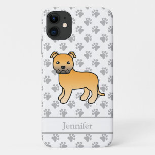 Fawn English Staffie Cute Cartoon Dog & Name Case-Mate iPhone Case