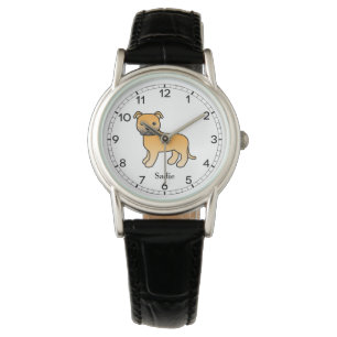 Fawn English Staffie Cute Cartoon Dog & Name Watch