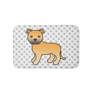 Fawn English Staffie Cute Cartoon Dog & Paws Bath Mat