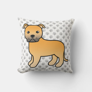 Fawn English Staffie Cute Cartoon Dog & Paws Cushion