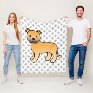 Fawn English Staffie Cute Cartoon Dog & Paws Fleece Blanket