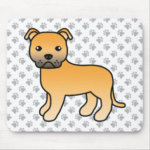 Fawn English Staffie Cute Cartoon Dog & Paws Mouse Pad